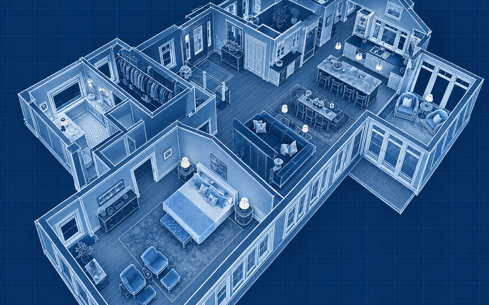 Blueprint-style illustration of a home's exposed main floor
